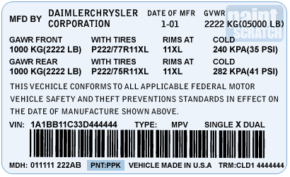 What a Chrysler color code ID tag looks like