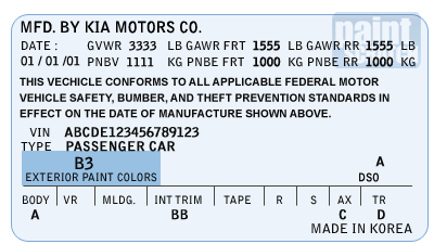 What a Kia color code ID tag looks like