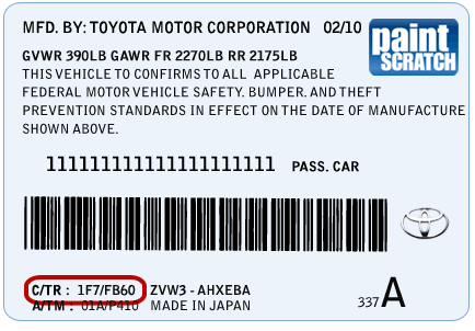 What a Toyota color code ID tag looks like