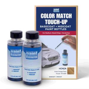 Honda Imola Orange Pearl Tricoat (YR-536P) Exact-Match Tricoat Brush Bottles – DIY Repair for Medium Chips and Scratches (Two 2oz bottles)