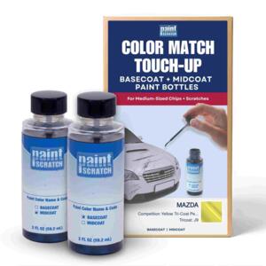 Mazda Competition Yellow Tri-Coat Pearl (J9) Exact-Match Tricoat Brush Bottles – DIY Repair for Medium Chips and Scratches (Two 2oz bottles)